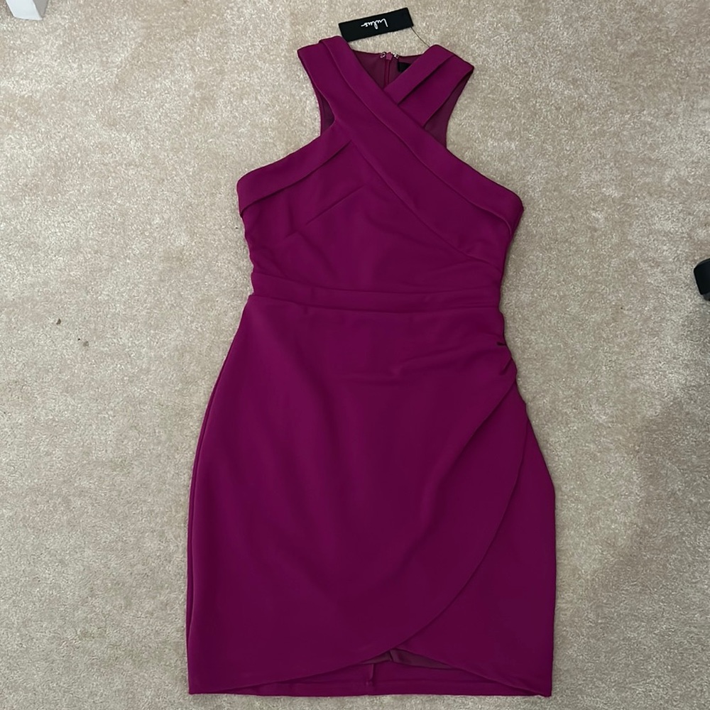 Women’s Lulu’s Magenta Sleeveless Criss Cross Bodycon Dress Size Small NWT